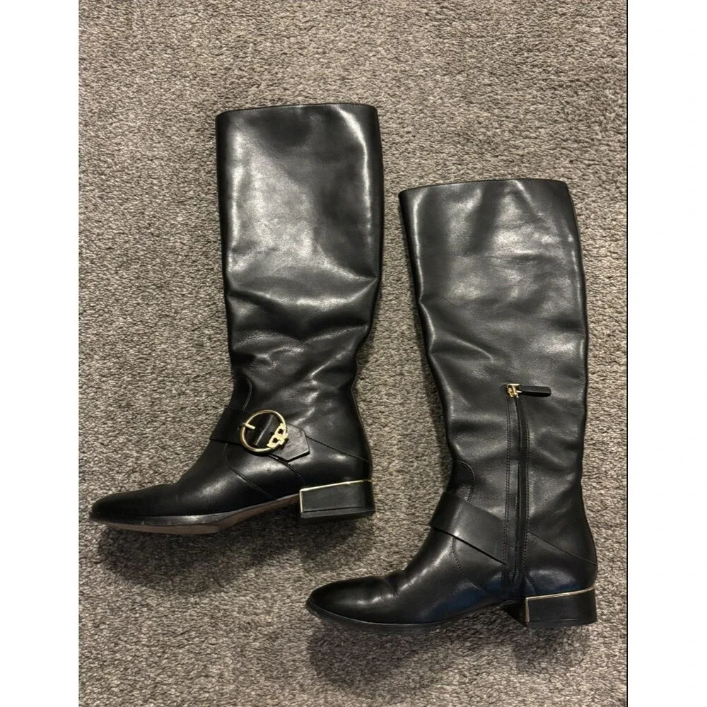 Tory‎ Burch Sofia black belted leather Reva Tall Riding boots women's size 8